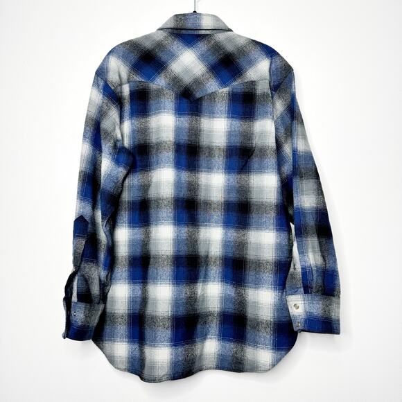 Pendleton Western Pearl Snap Wool Shirt Blue Plaid Men’s Large Vintage USA - Picture 7 of 9